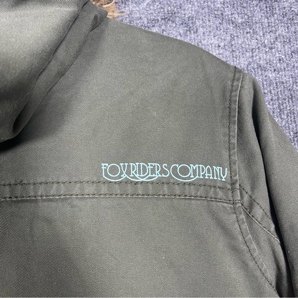 Fox Women’s Junior Large Green Military Style Faux Fur Hooded Jacket 90s Y2K - Picture 9 of 14